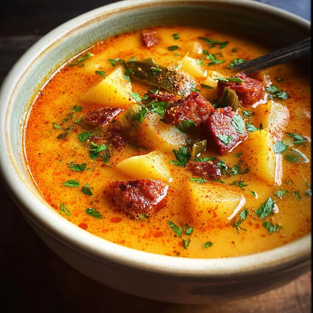 Ultimate Spanish Potato Soup with Chorizo, Paprika, and Saffron Broth